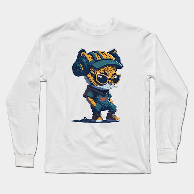 Hip Hop Cat Urban Patrol Long Sleeve T-Shirt by 2wear Grafix